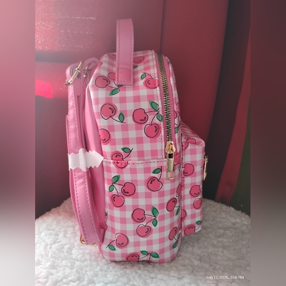 VEGAN LEATHER CHERRY DESIGN MINI BACKPACK - Picture 3 of 10